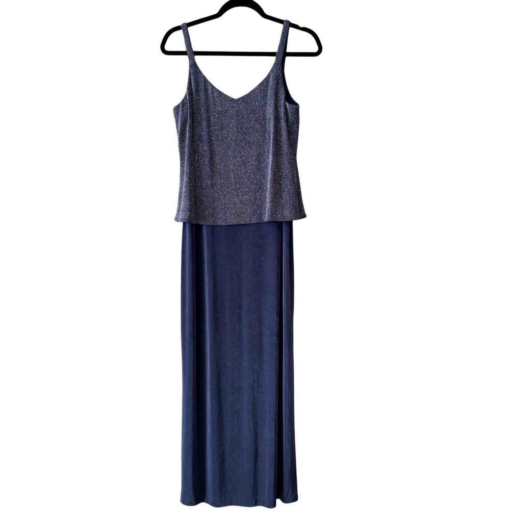 Alex Evenings size 10P Blue Glitter Slinky Acetate Dress Mother of the Bride